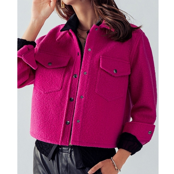 Magenta Curly Sherpa Cropped Shacket - Picture 5 of 9